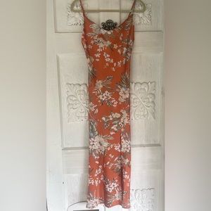 XS Tropical Print Coral Cowl Neck Slip Dress